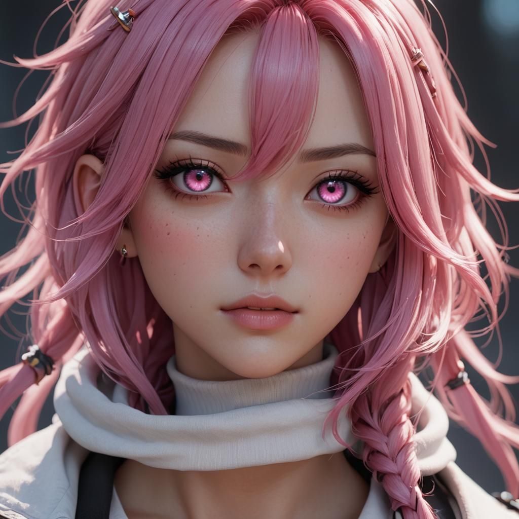 Anime Girl with Pink Hair, 3D Rendered Art