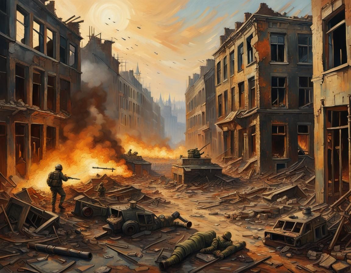 War-Torn City: Military Target in Dutch Master Style