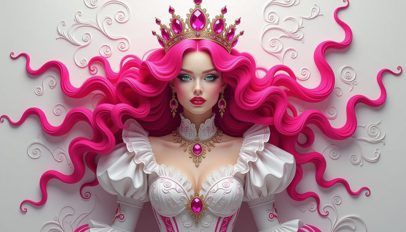 Steampunk Queen with Neon Pink Hair in Vector Fractal Style
