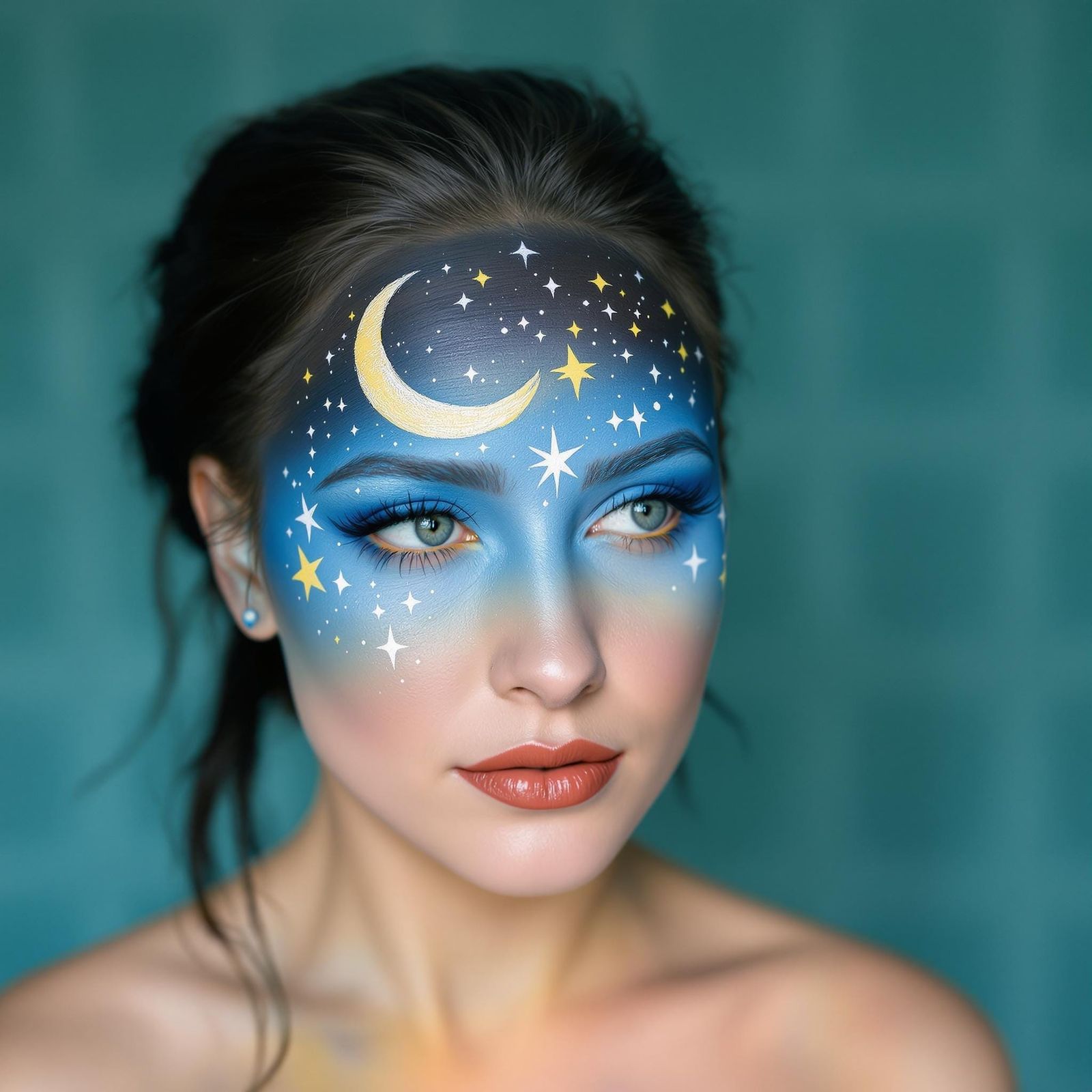 Starry Sky Makeup Art with Crescent Moon