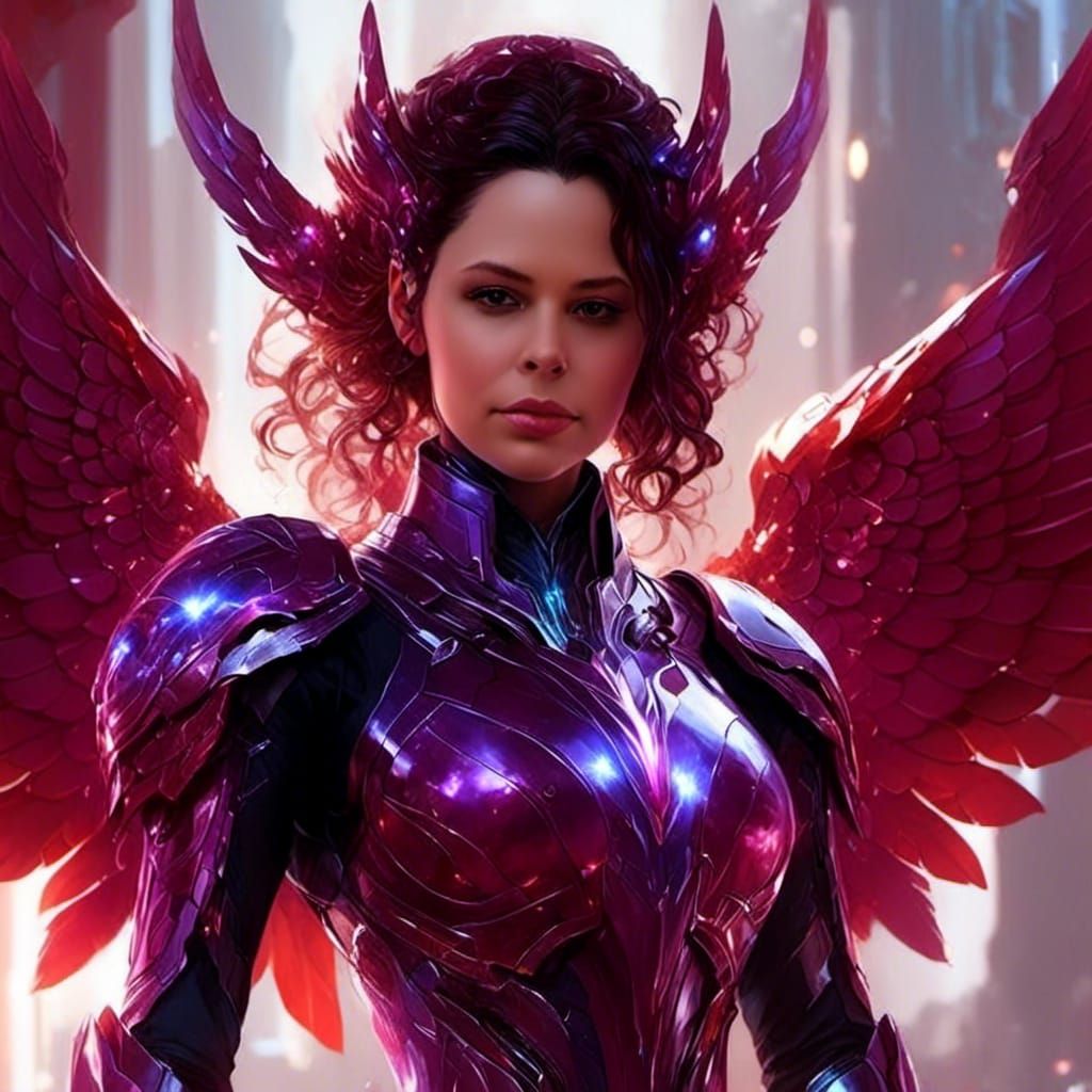 Winged Cyber Angel in Cyberpunk Sci-Fi Style