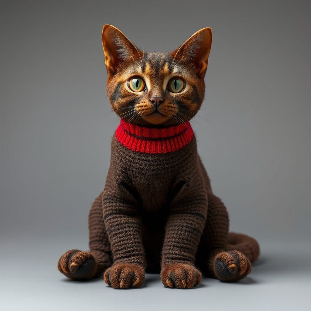 Lifelike Sock Cat in the Style of Etching