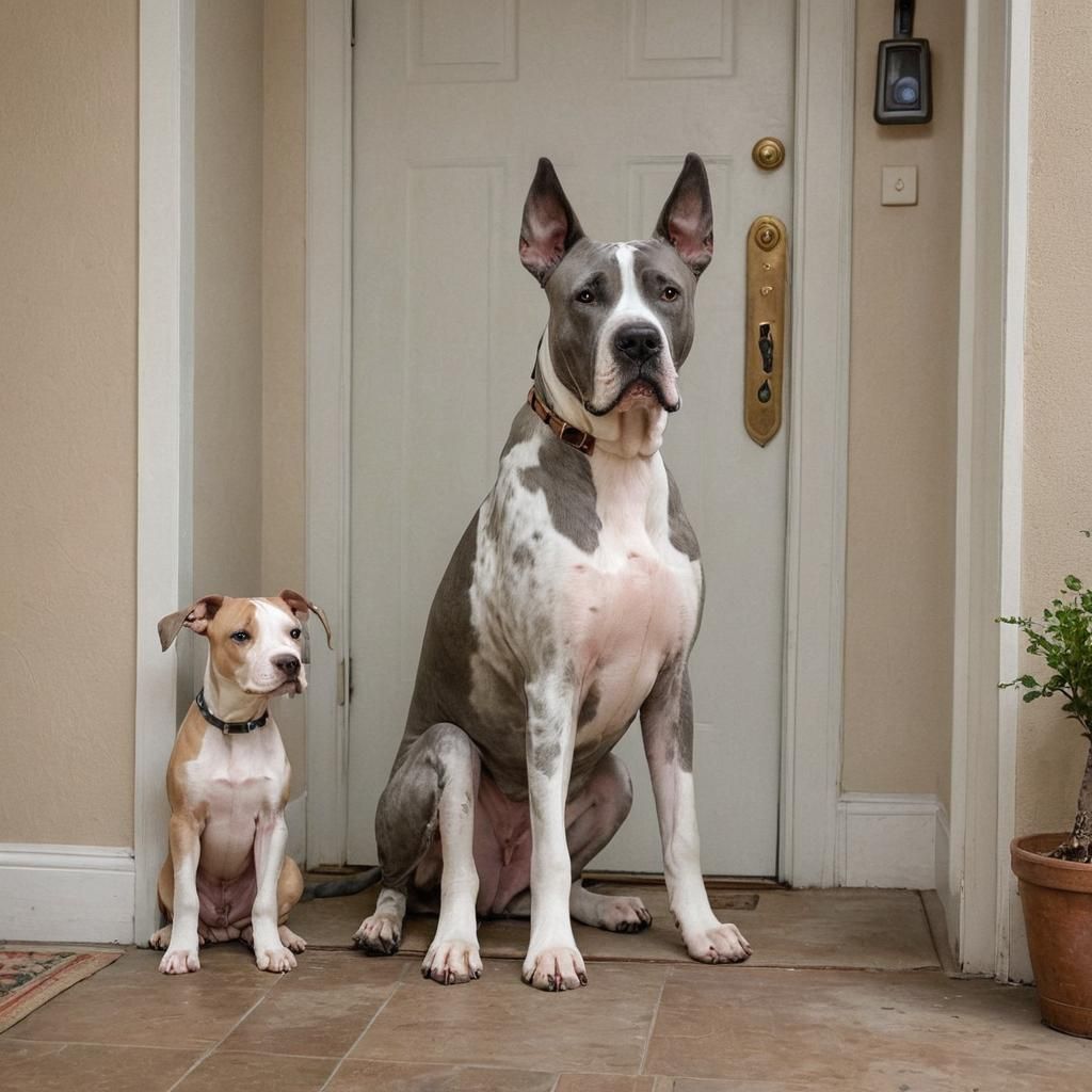 Patient Great Dane and Pitbull Waiting at Door