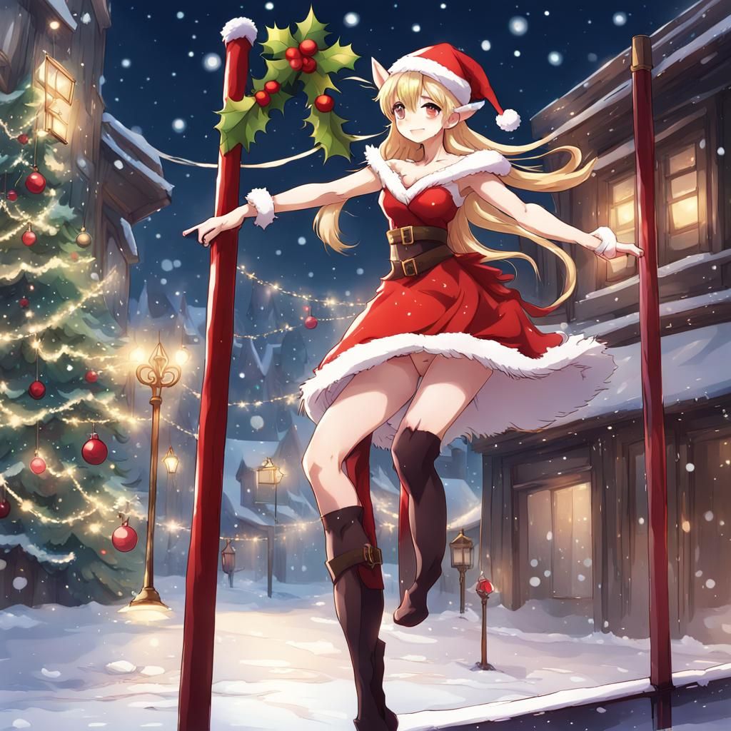 Christmas Elf Pole Dancing in Anime Style