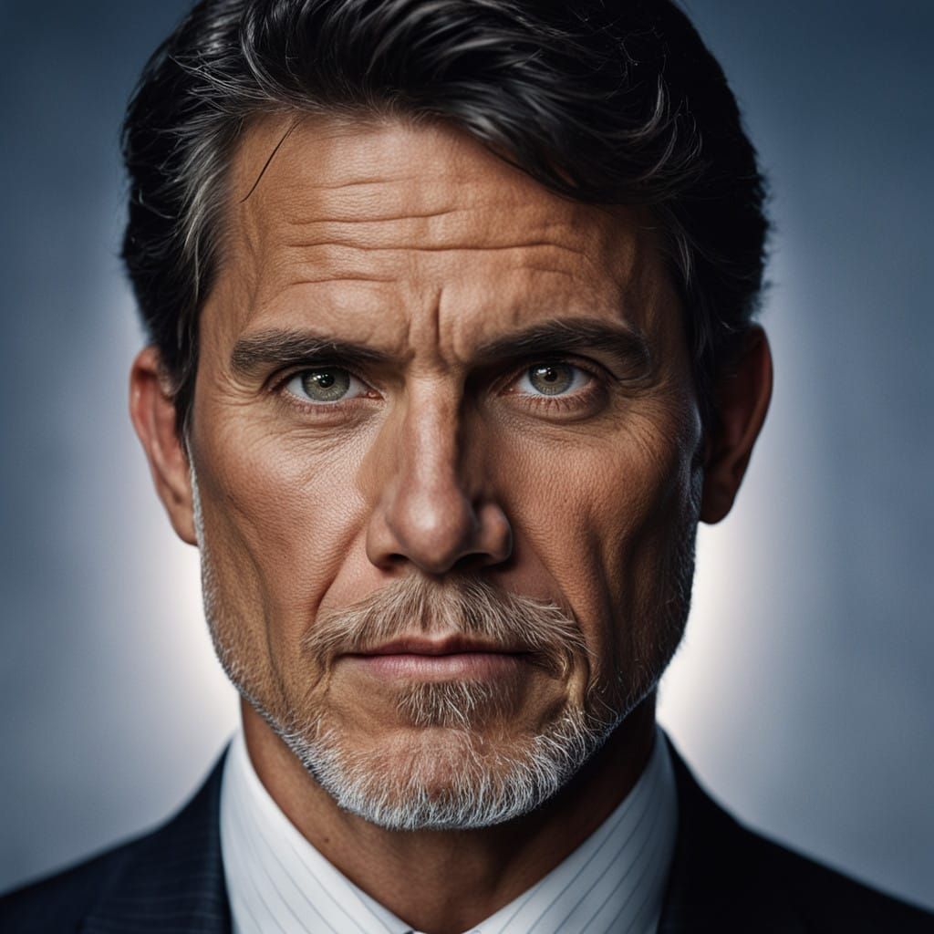 Chiseled Male Portrait in Elegant Suit and Tie