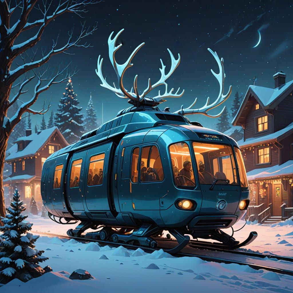 Glowing Futuristic Christmas Scene with High-Tech Tree and C...