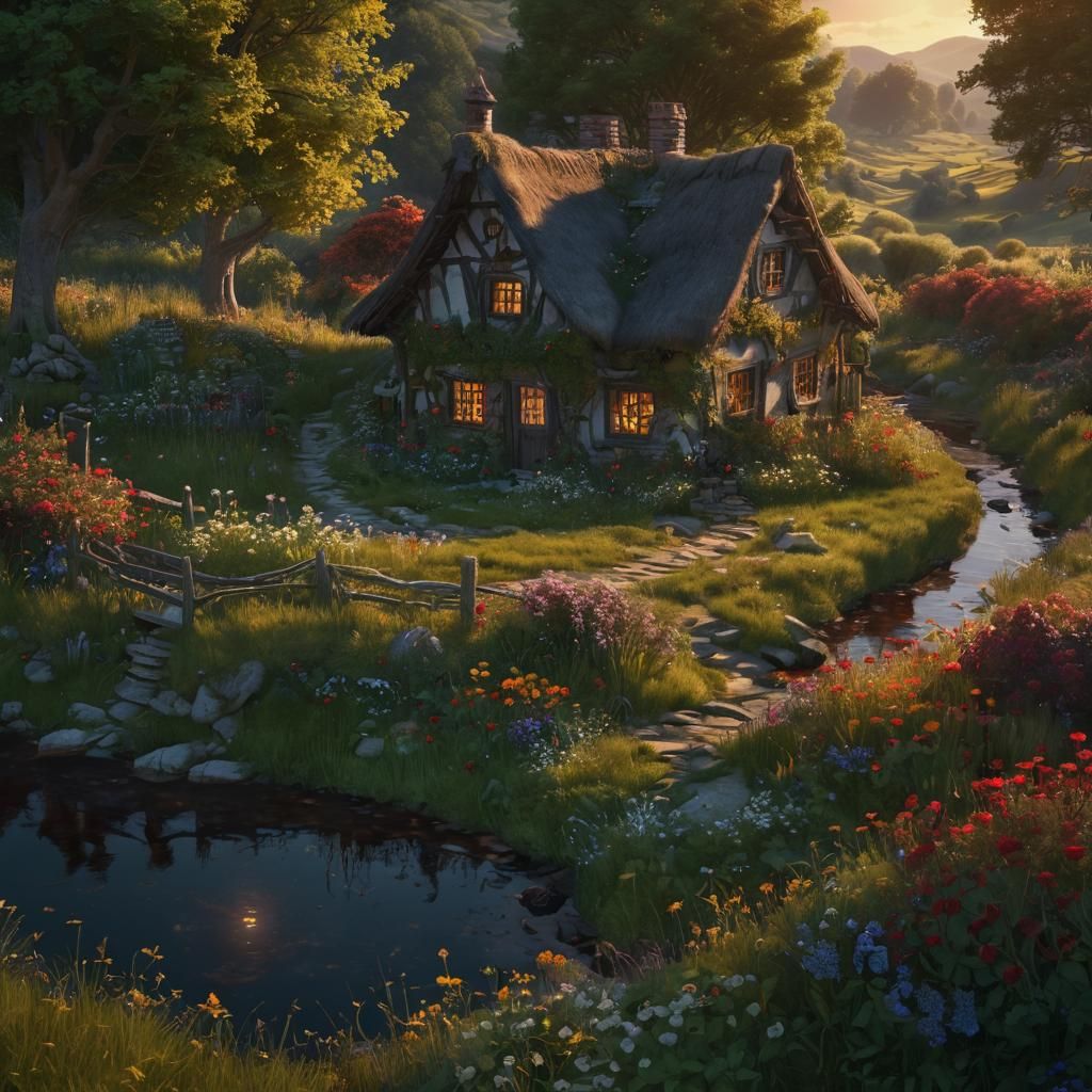 Eerie Witch Cottage in Dark Fantasy Landscape