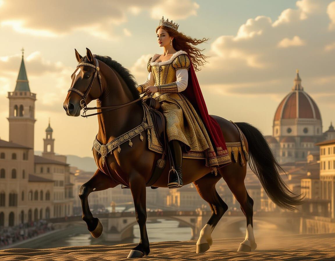 Renaissance Queen on Horseback in Michelangelo Style