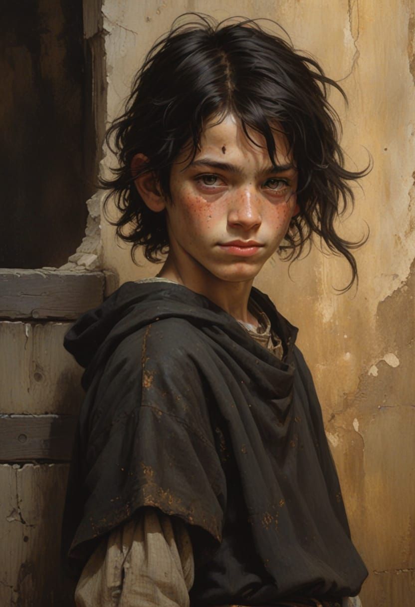 Renaissance Beggar Boy in Heroic Fantasy Style