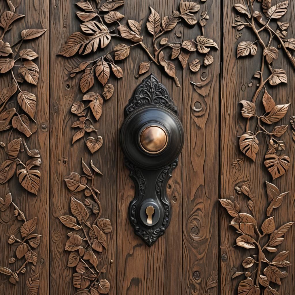 Ebony Door with Copper Monstera Leaf Doorknob
