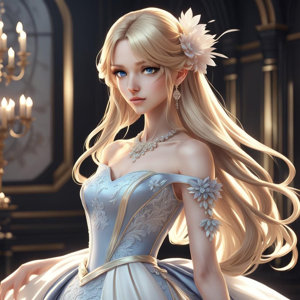 Elegant Blond Woman in 3D Anime Style
