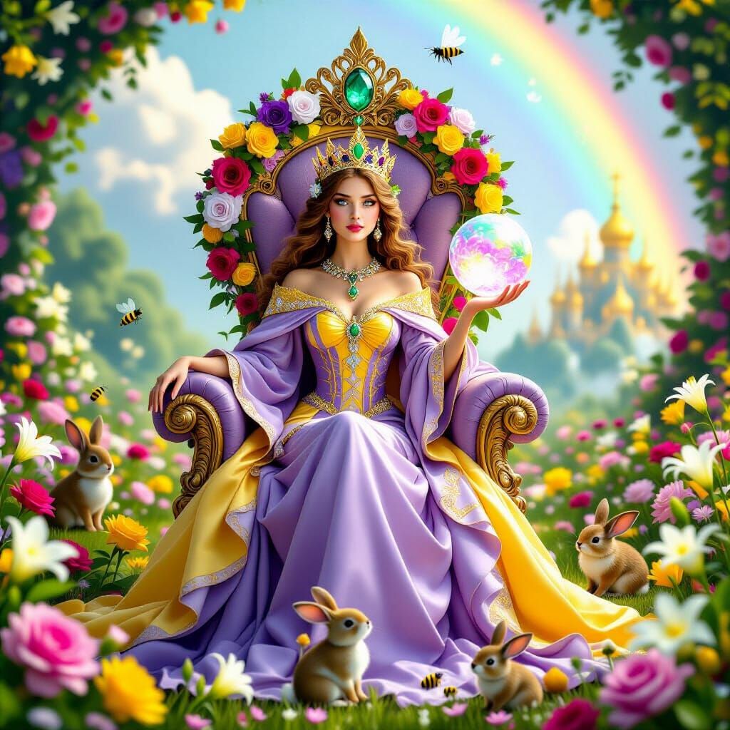 Flower Queen in Enchanted Meadow with Crystal Orb
