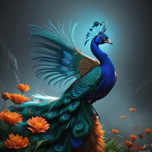 Peacock Queen: Vivid Digital Art Portrait