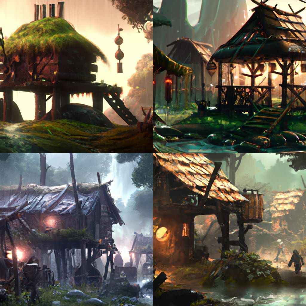 Fantasy Forest Resort at Sunset: Matte Painting