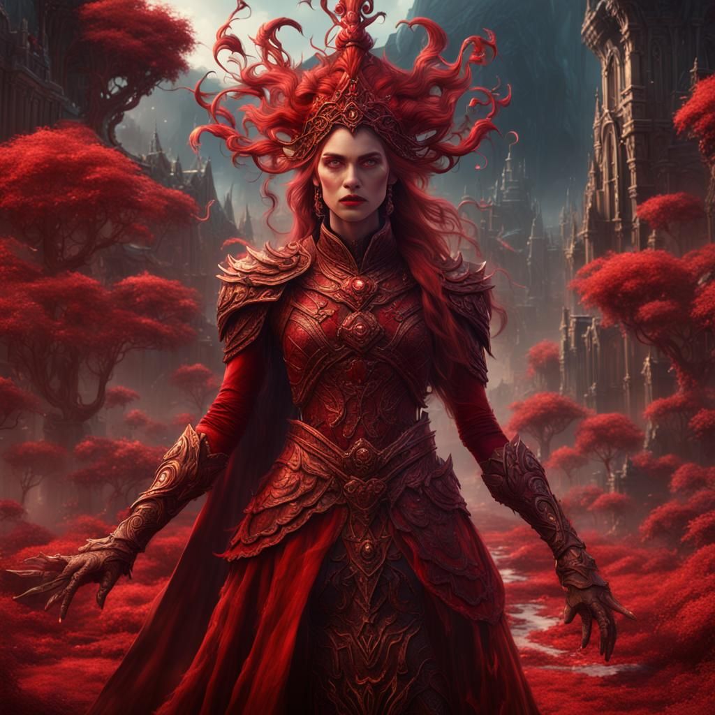Fantasy Red Enchantress in Detailed Matte Painting