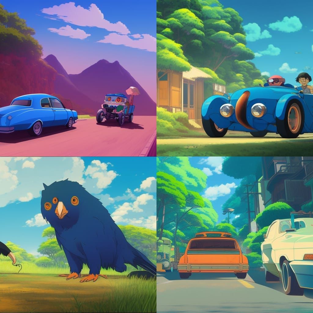 Blue Parrot Drives By: Ghibli-Style Anime Visual