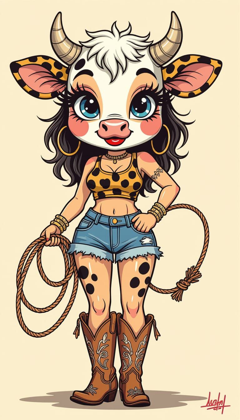 Pop Art Cowgirl with Leopard Print in Cartoon Style