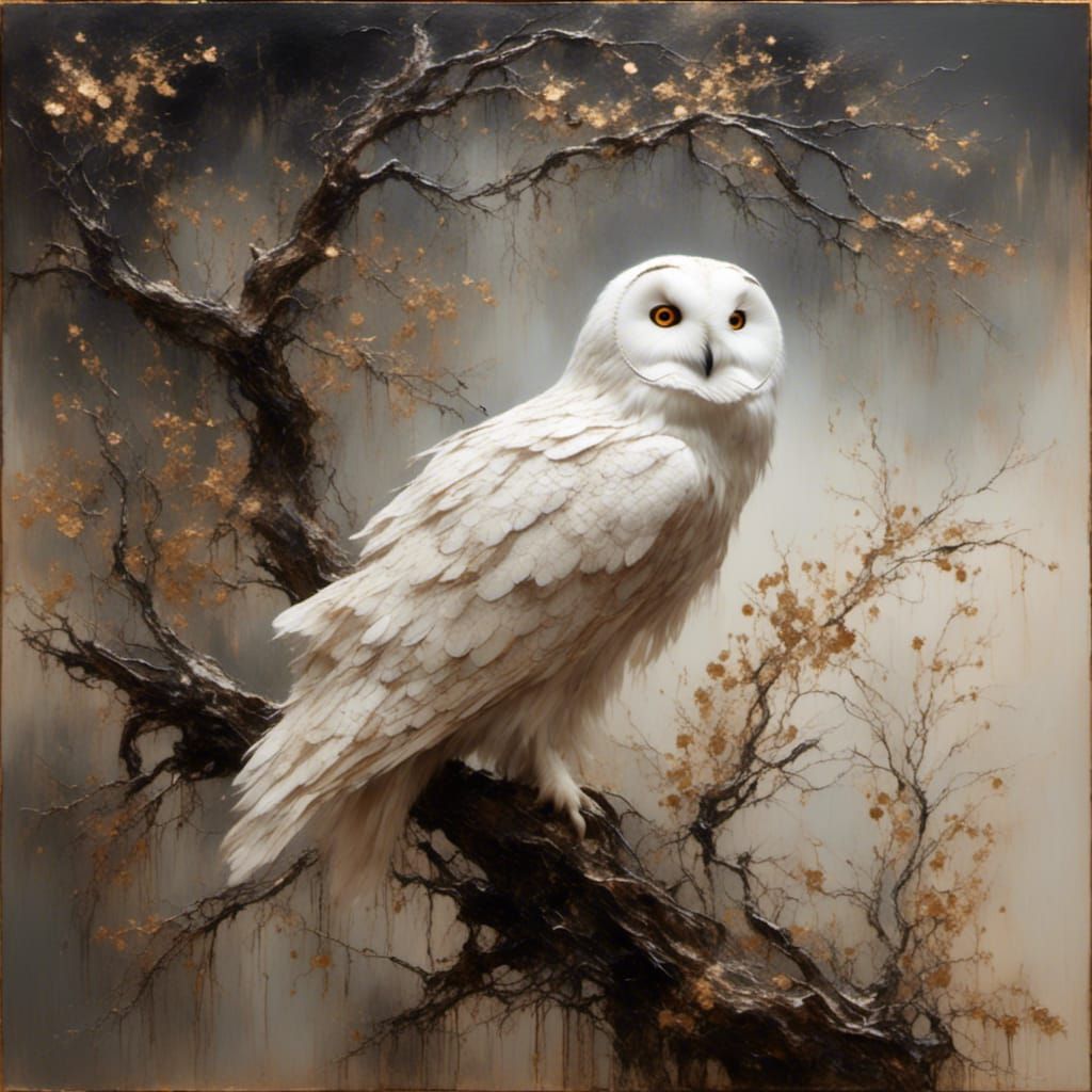Mystical Albino Owl in Eerie Oil Painting