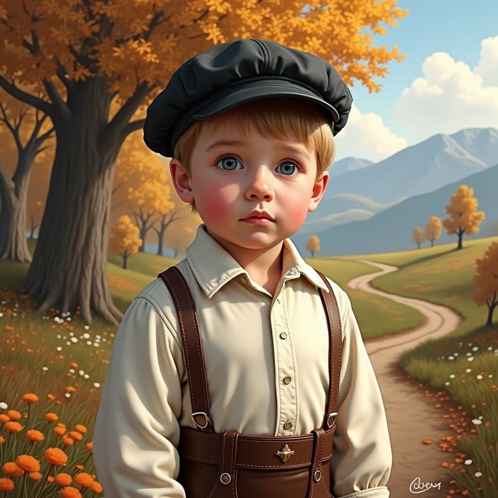 19th Century Boy Portrait in Dreamlike Landscape