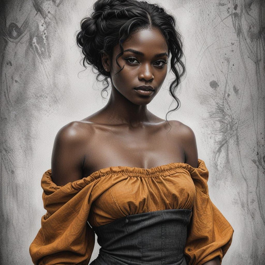 Serene Ebony Portrait in Charcoal