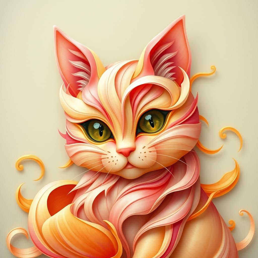 Whimsical Floral Feline in Art Nouveau Style