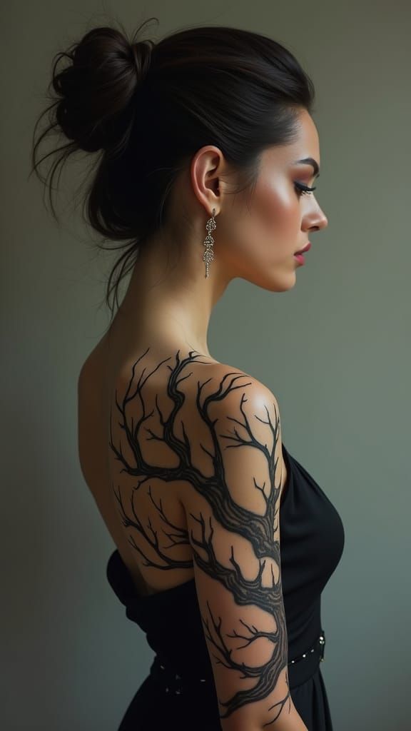 Tattooed Woman Portrait in Volumetric Lighting