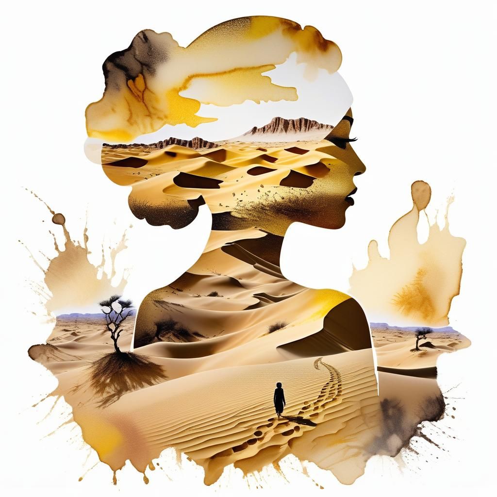 Desert Dream: Woman Silhouette in Watercolor