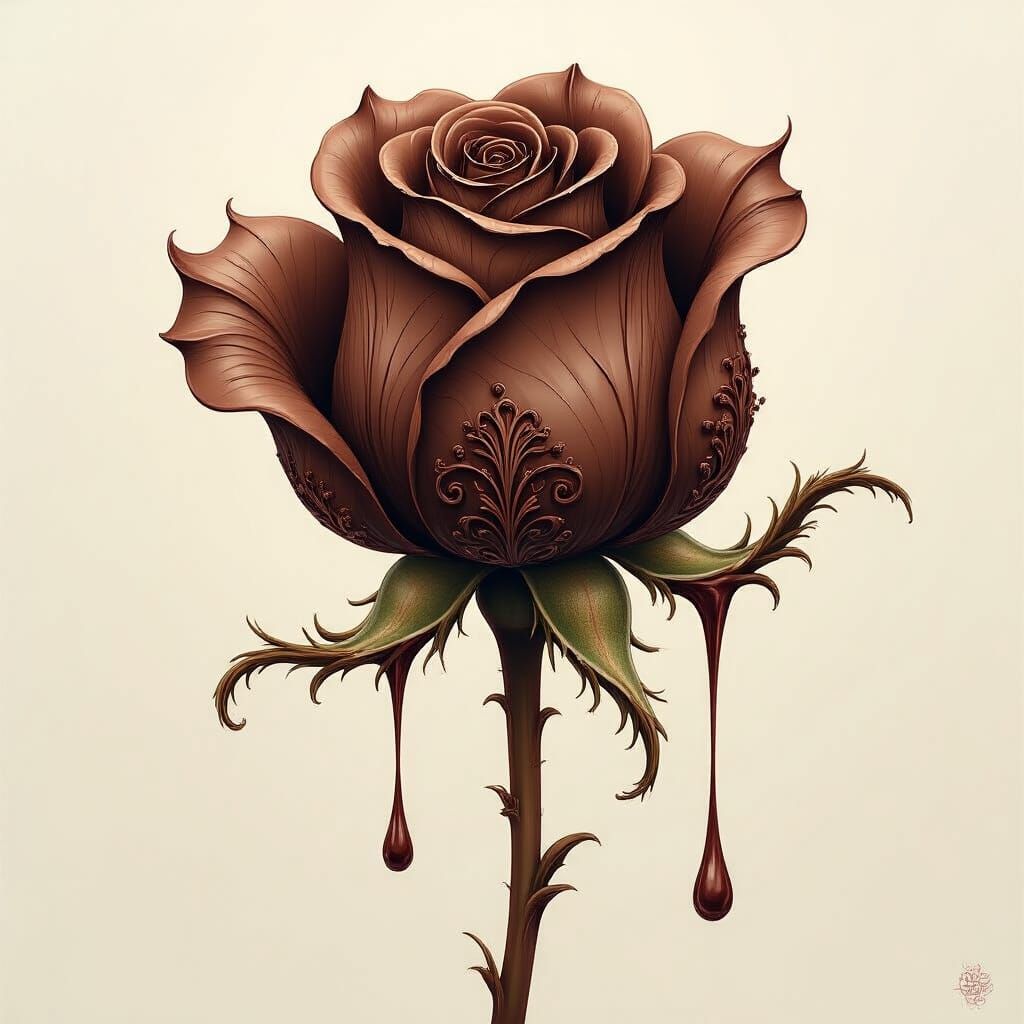 Chocolate Rose with Filigree Fractal Patterns