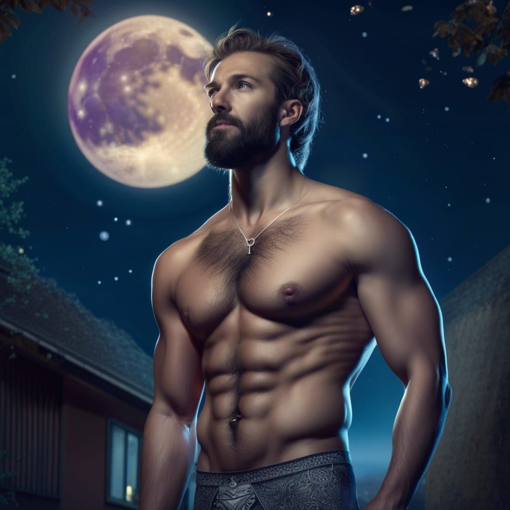 Handsome Man Under Summer Moon, Fantasy Art
