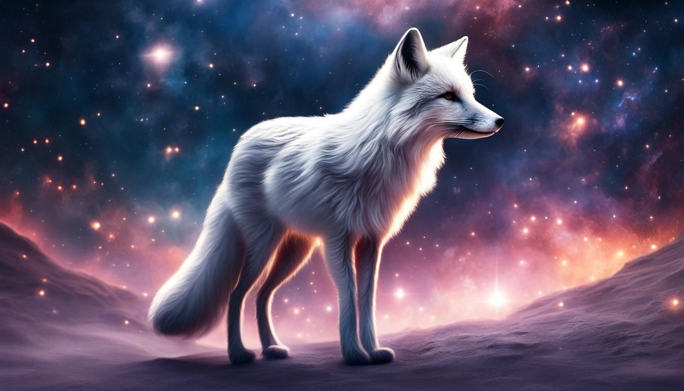 Ethereal Silver Fox in Starry Nebula Space