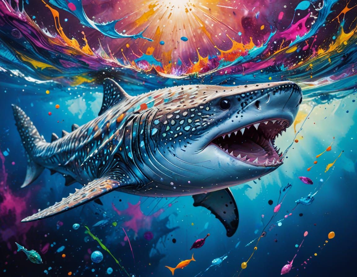 Iridescent Whale Shark in Splash Art Style