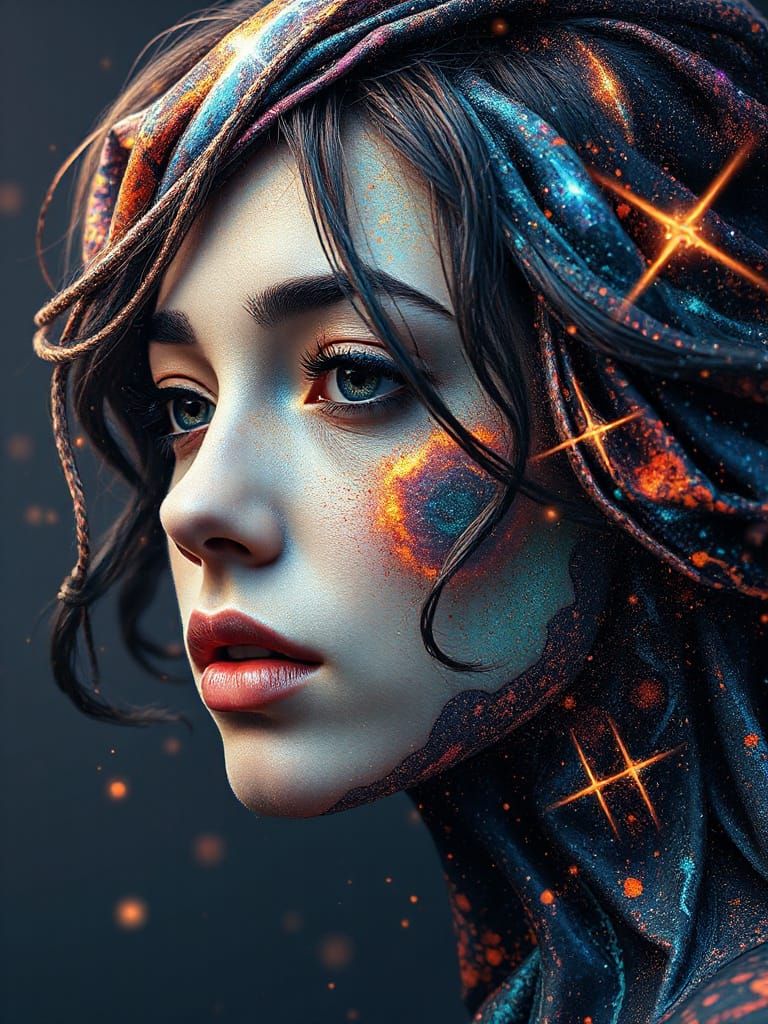 Hyperrealistic Cosmic Portrait in Digital Painting