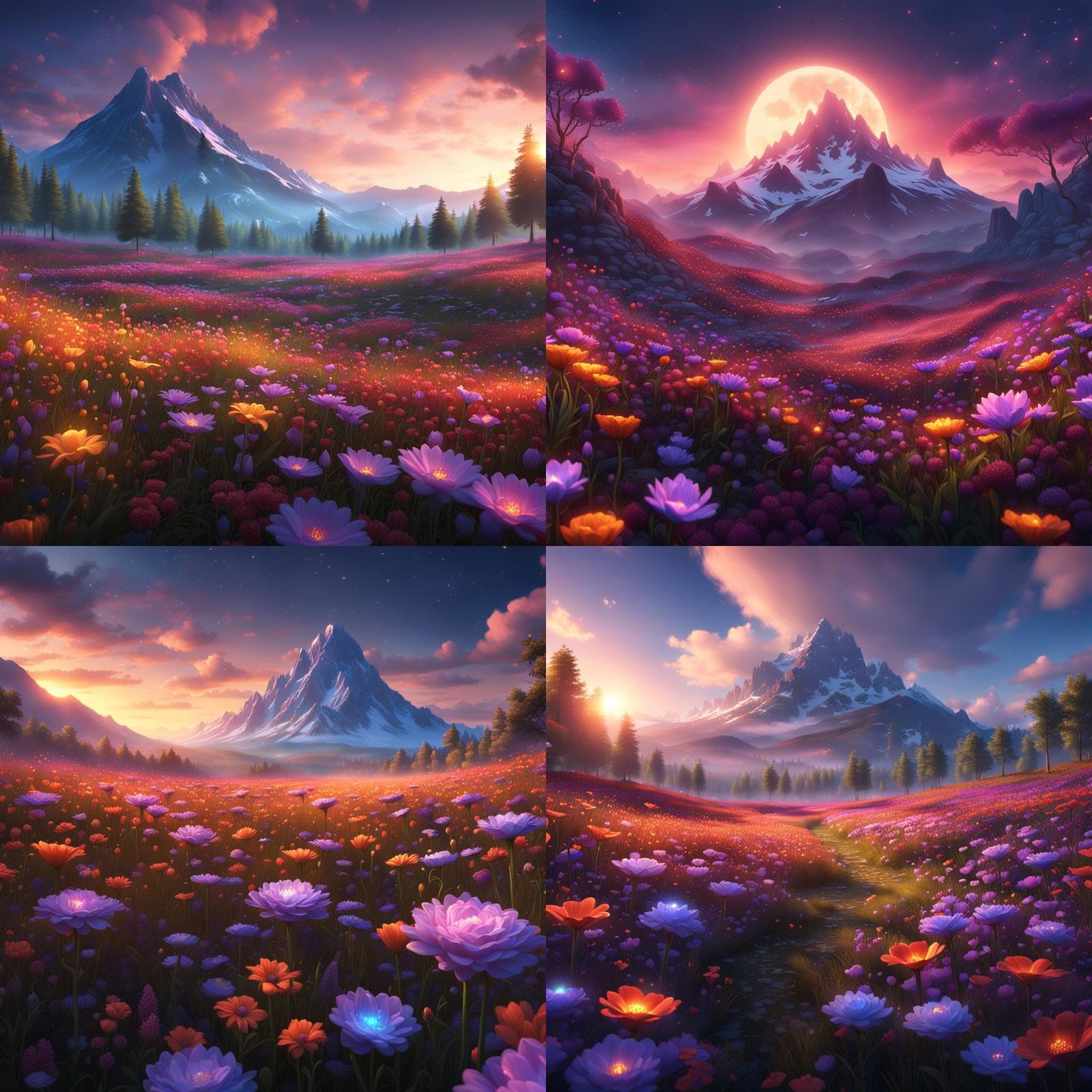 Bioluminescent Flowers in a Fantasy Landscape