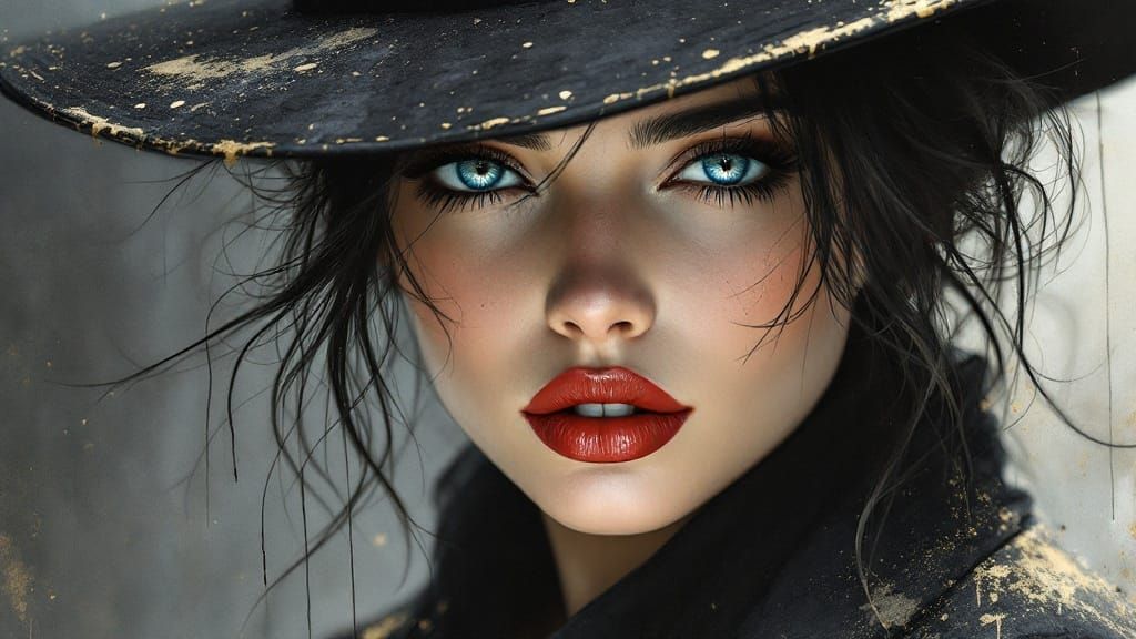 Expressive Watercolor Portrait of Woman with Blue Eyes