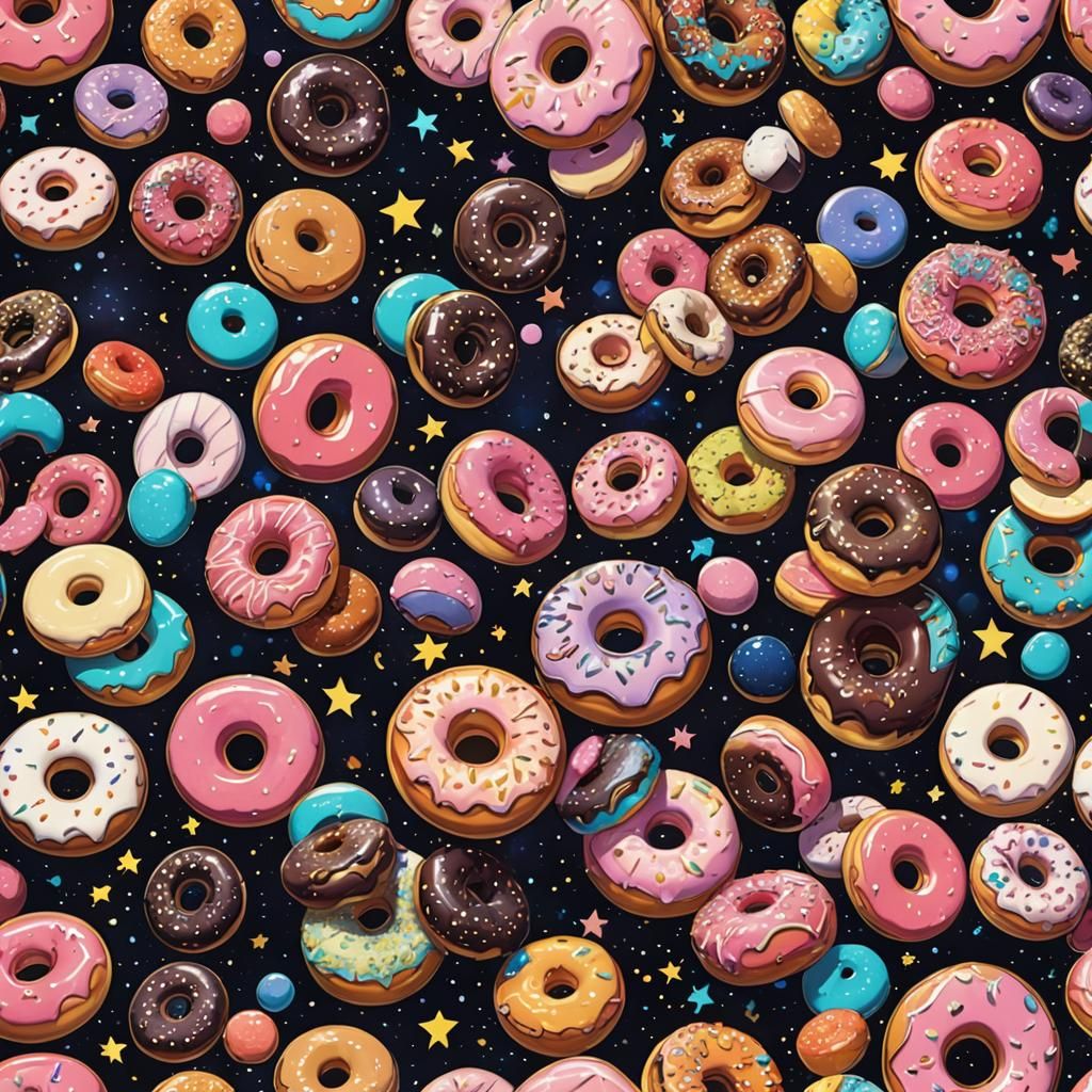 Colorful Space Donuts in Anime Art Style