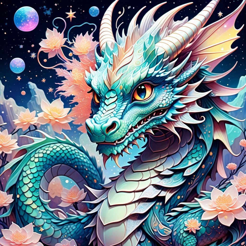 Chibi Dragon in Pastel Starry Anime World
