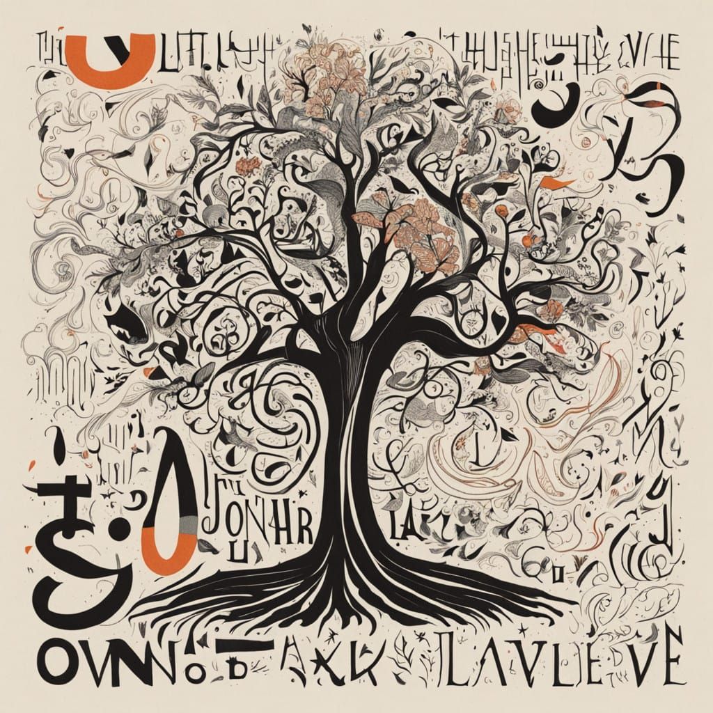 Organic Typography Tree in Whimsical Handwritten Style