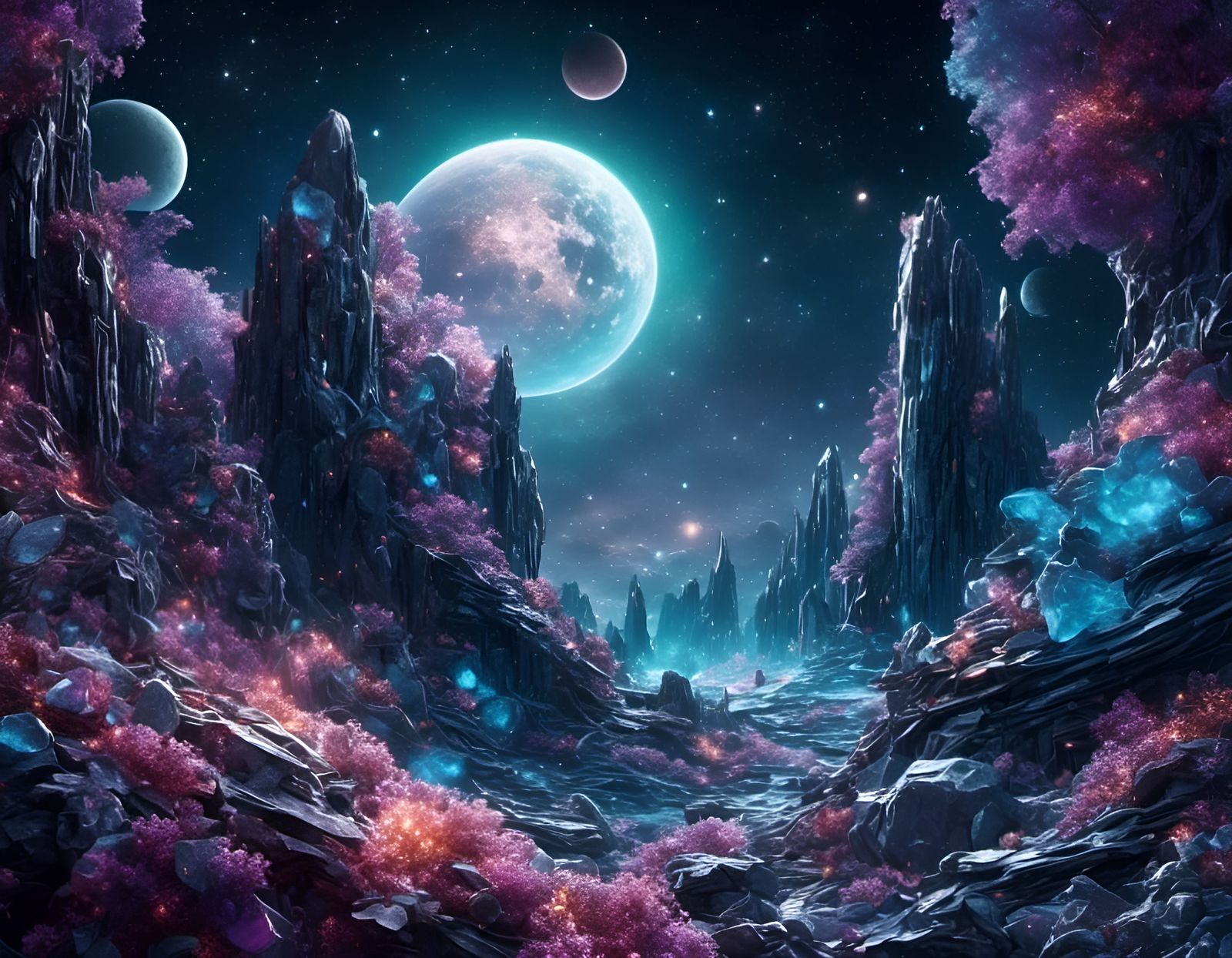 Photorealistic Crystal Moonscape in Cool Colors
