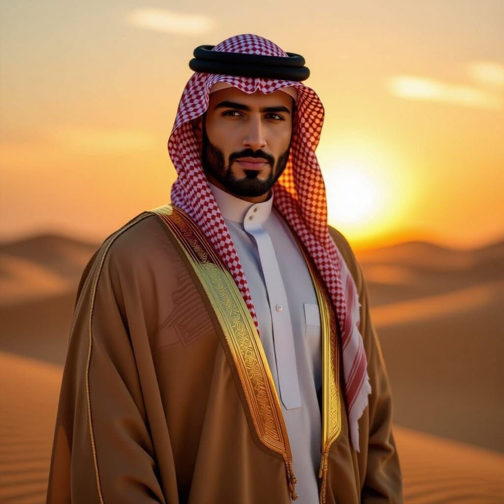 Alpha Arab Man in Traditional Attire and Latex