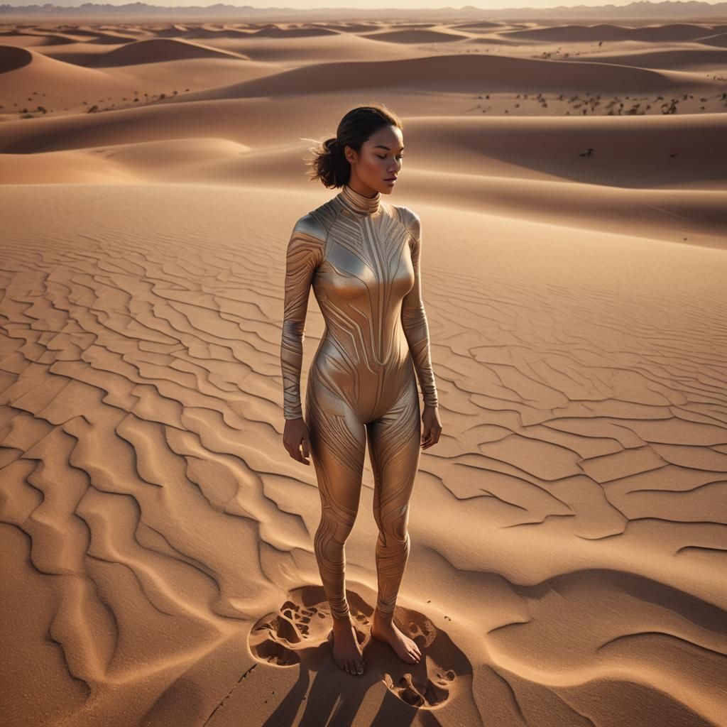 Desert Woman in Hyperrealistic Landscape