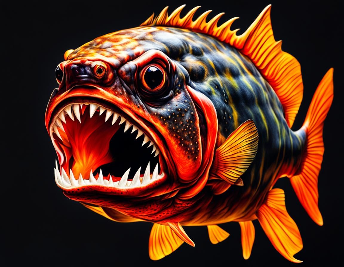 Fiery Piranha Against Black Background