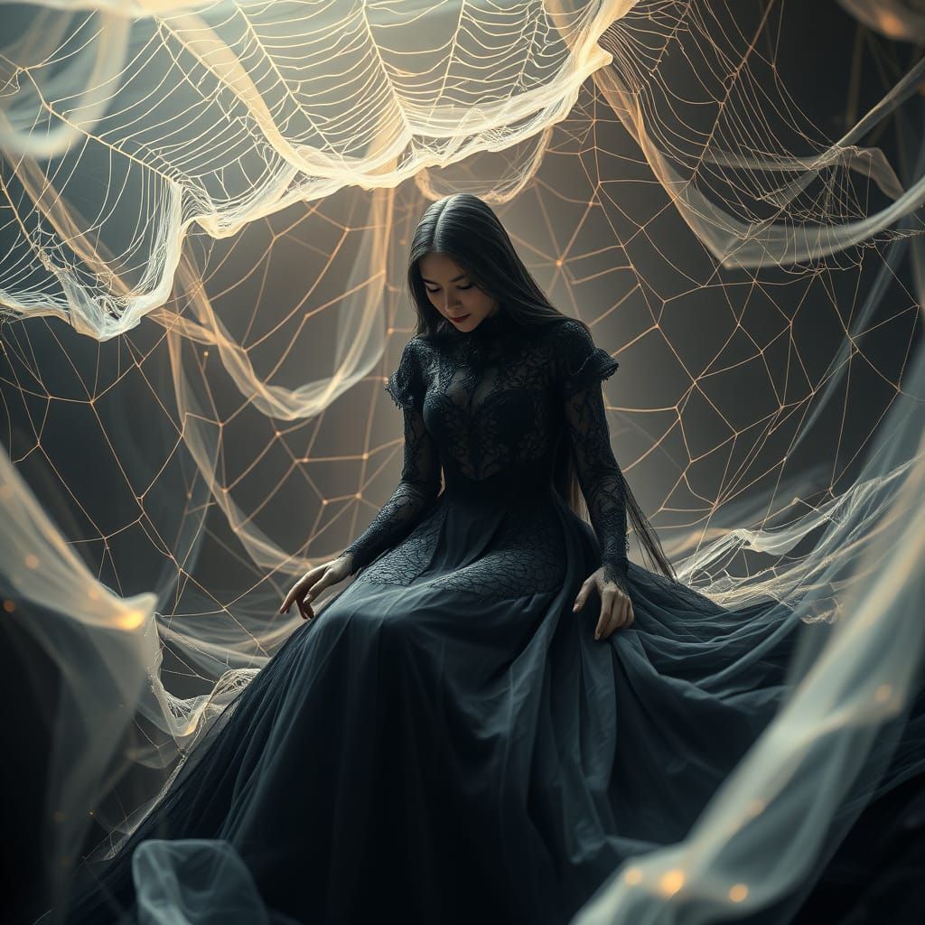 Ethereal Woman in Web, Digital Art