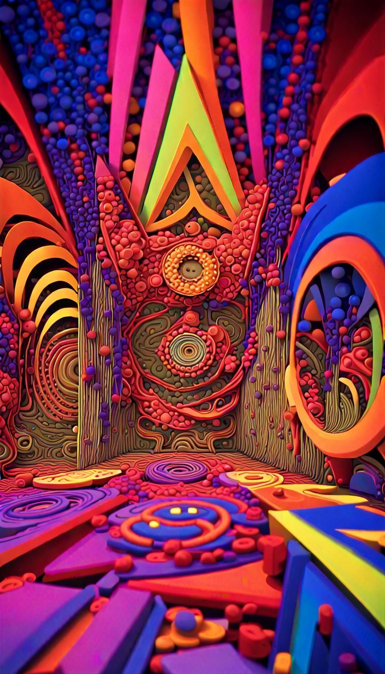 Vibrant 3D Optical Illusions in Psychedelic Art Style