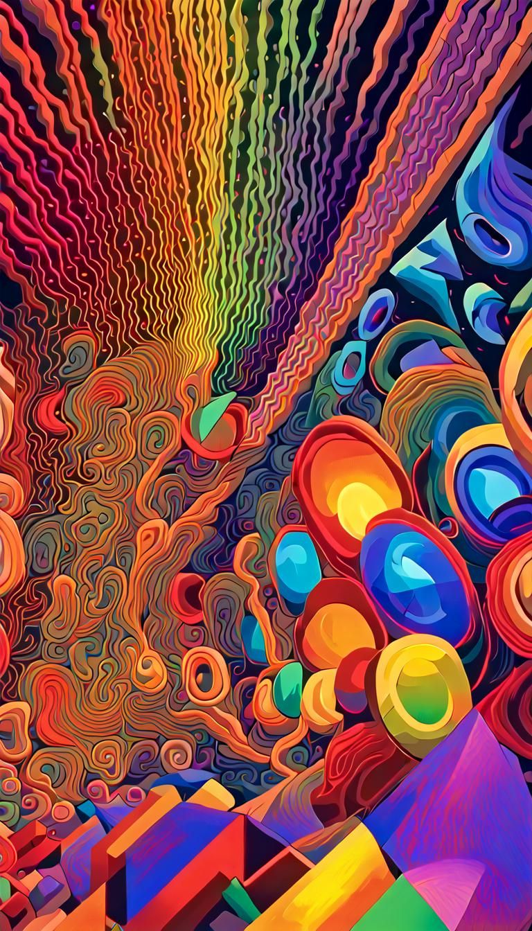 3D Abstract Optical Illusions in Neon Colors