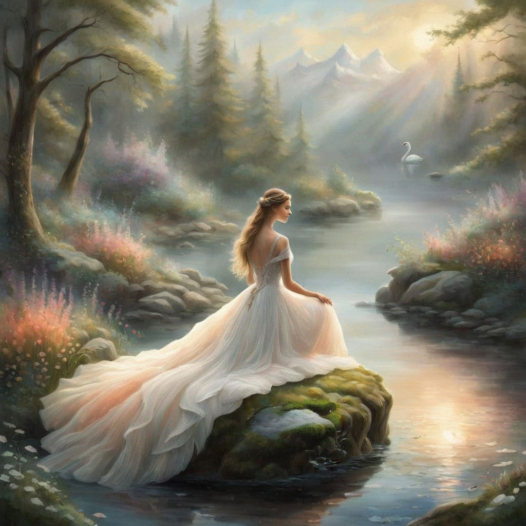 Ethereal Fantasy Swan in Enchanted Nature
