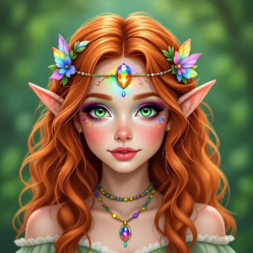 Ginger Bohemian Faerie With Rainbow Gem