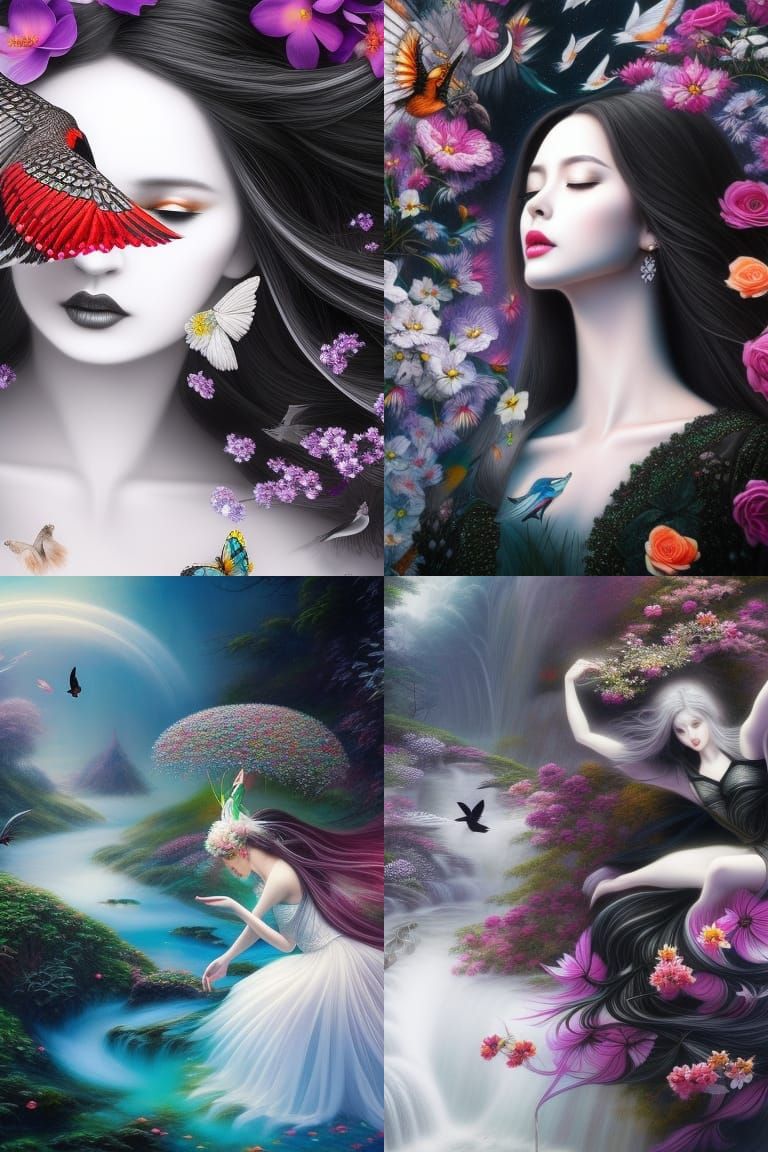 Woman Levitating in Fairytale Pencil Drawing