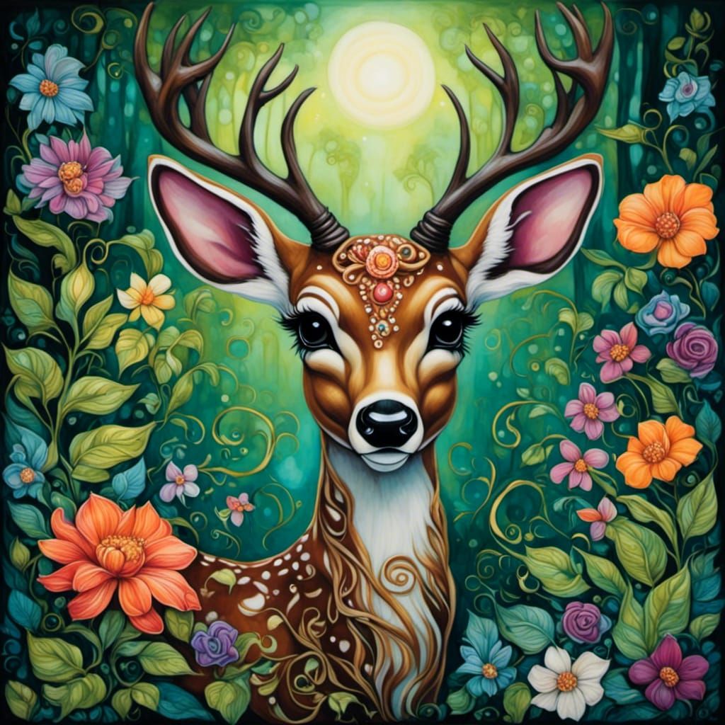 Deer in Sunlit Forest Glade