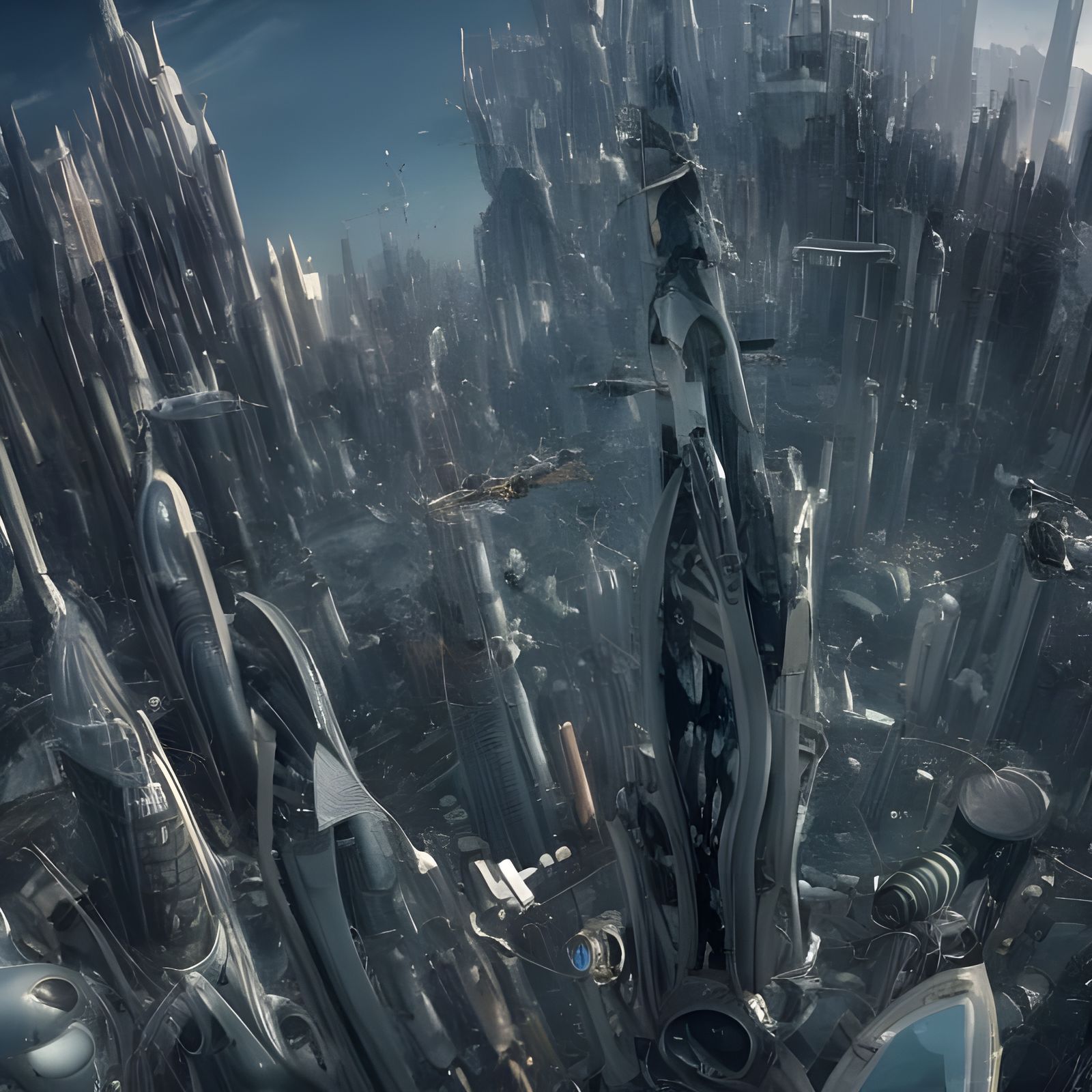 Humans Flying Around a Future City in Post-Production Style