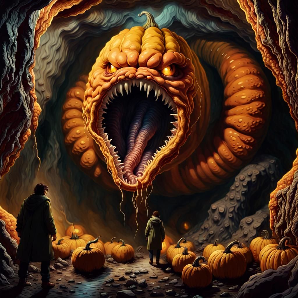 Gargantuan Pumpkin Monster Emerges: Cinematic Horror Portrai...